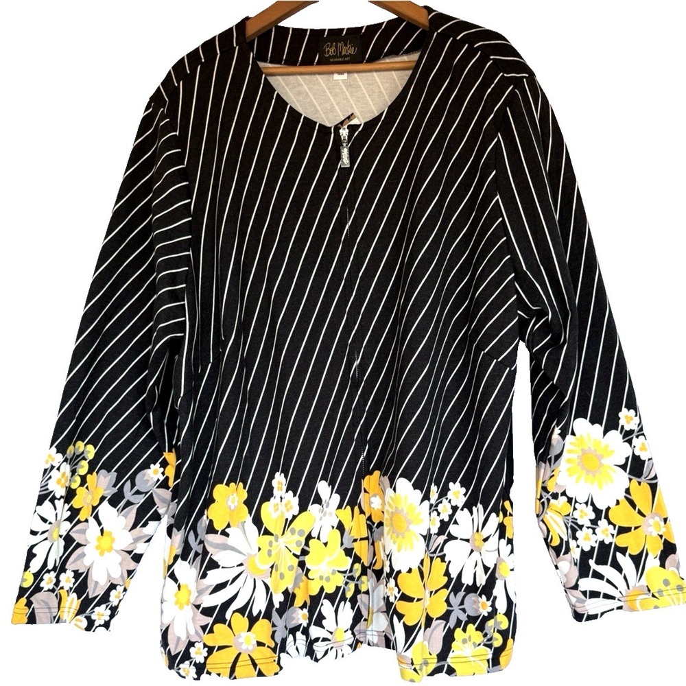 Bob Mackie Wearable Art Floral Zip Jacket Size 2x Artsy Lightweight Resort NWT